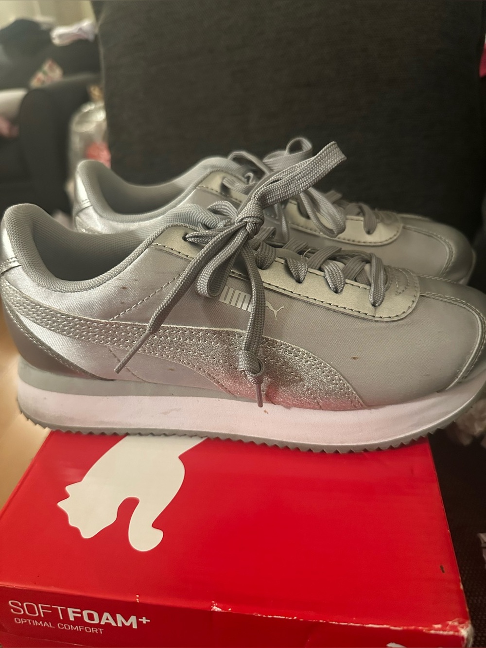 Puma Metallic Silver Lace-Up Platform Sneakers